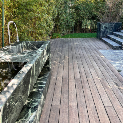 Parquet bamboo e marmo Verde Alpi